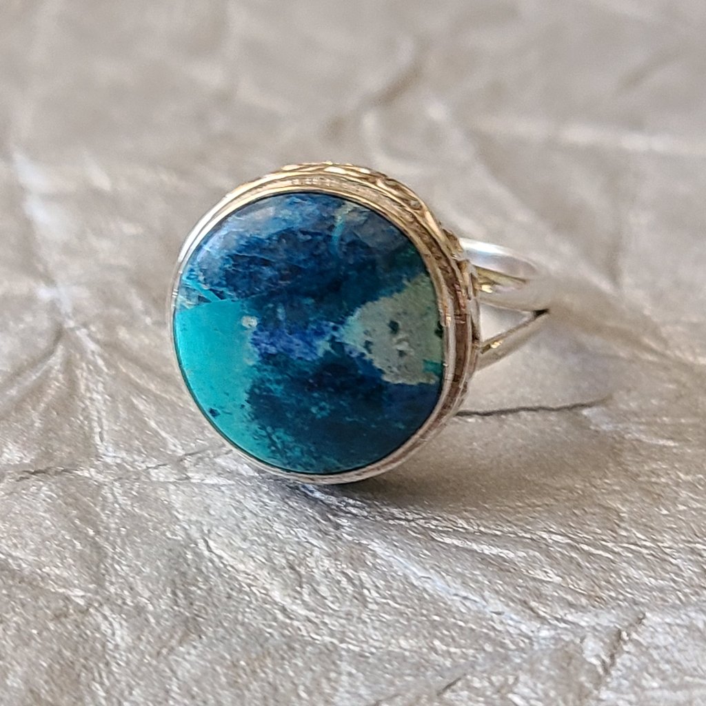 Blue Chrysocolla Ring Size 8 Sterling Silver